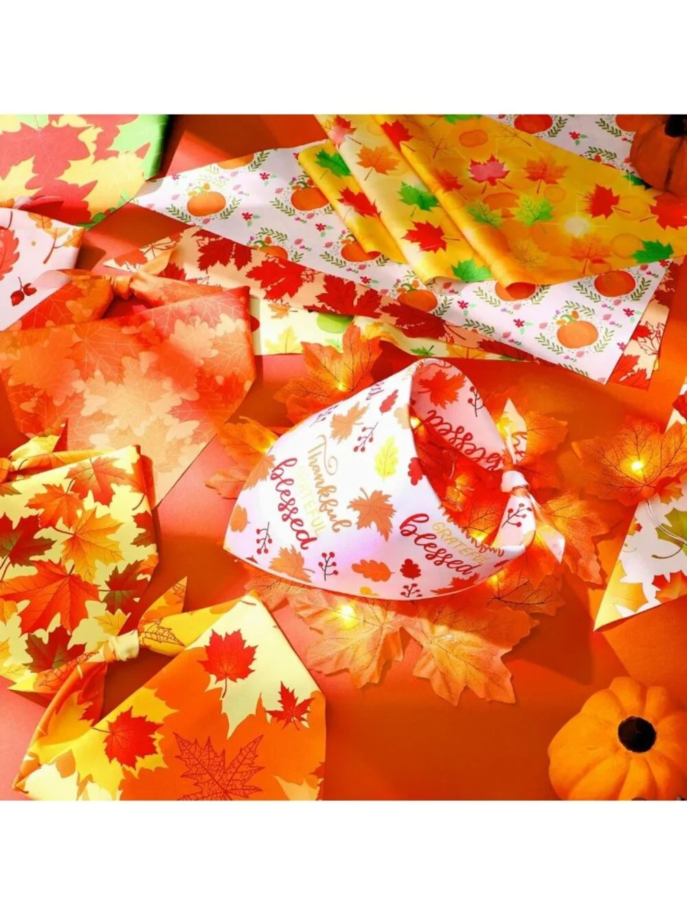 200 Pcs Fall Dog Bandanas - Autumn Pumpkin & Maple Leaves Patterns for Pets